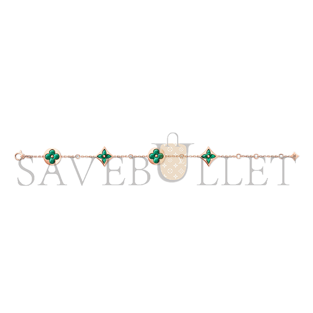 l**is V*t*n color blossom bb multi-motifs bracelet, pink gold, malachite and diamonds q95698